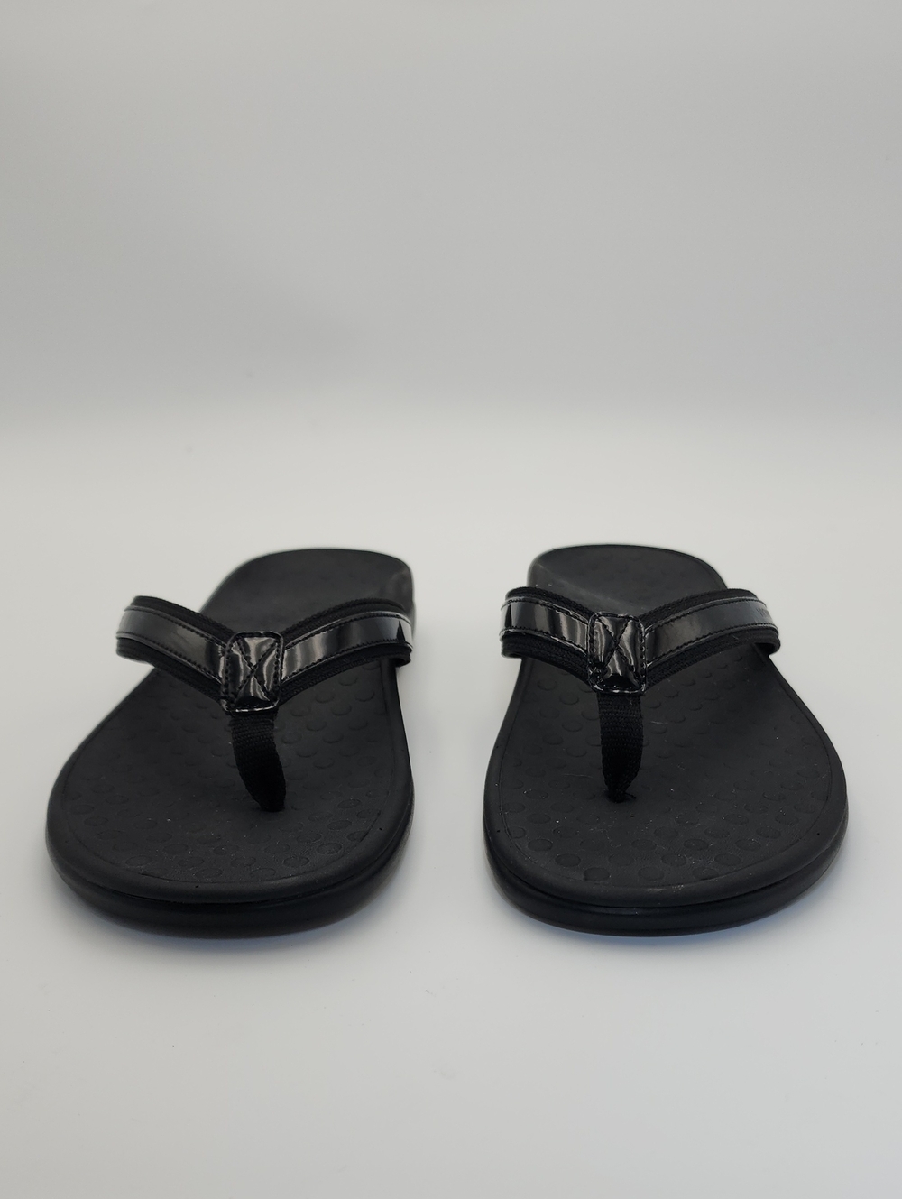 Vionic High Tide Black Shiny Patent Strap Flip Flop Platform Sandal Size 12
